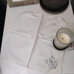 White Vintage Handkerchief Blue Embroidered Floral